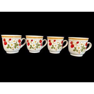 Sheffield Strawberries n Cream Flowers Stoneware Japan Coffee Mug Cup Set of 4